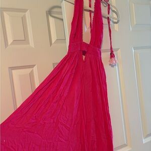 Free people gauzey hot pink maxi dress
